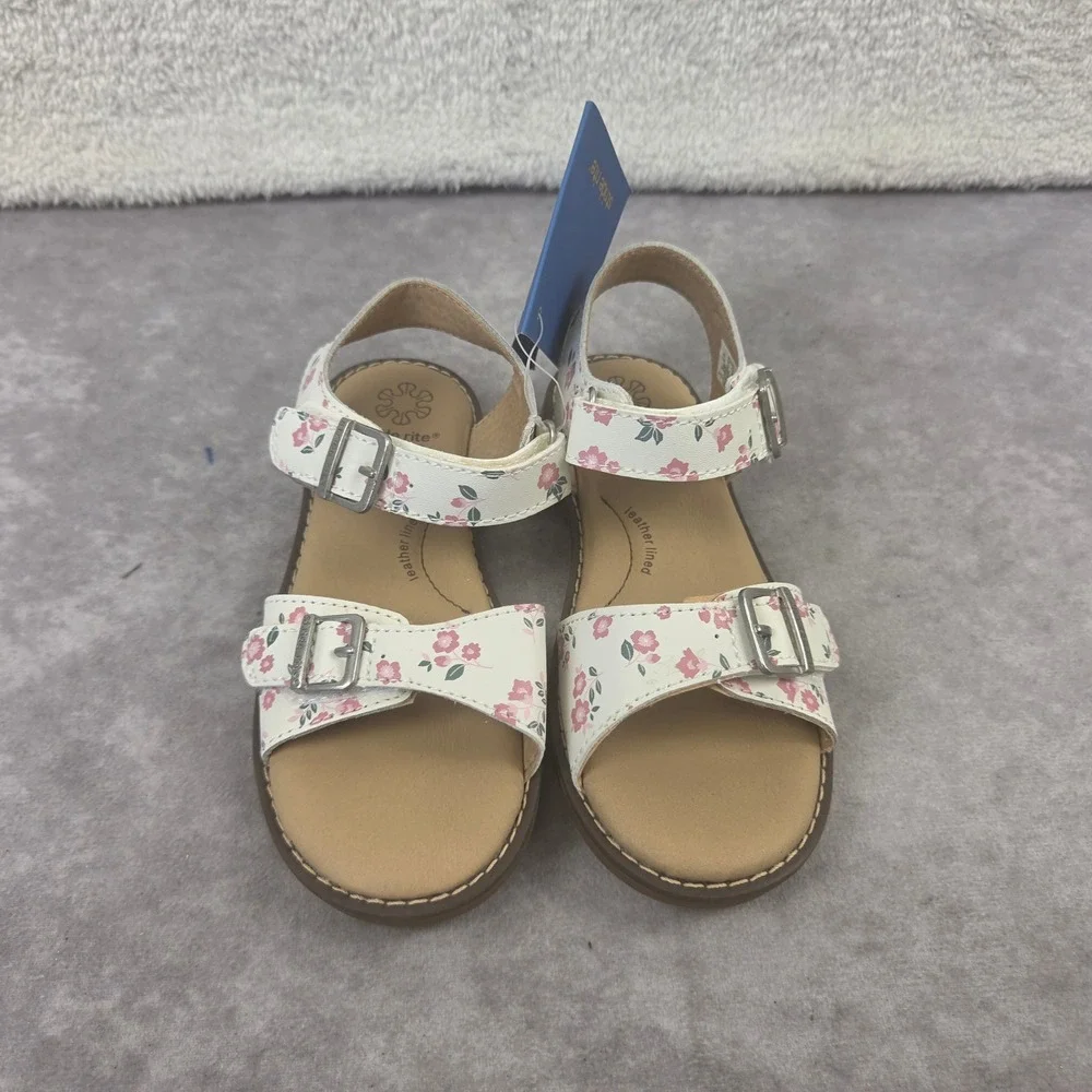 Stride Rite Alina White Pnk Floral Buckle Sandals Toddler Girls SZ 11M BG037001